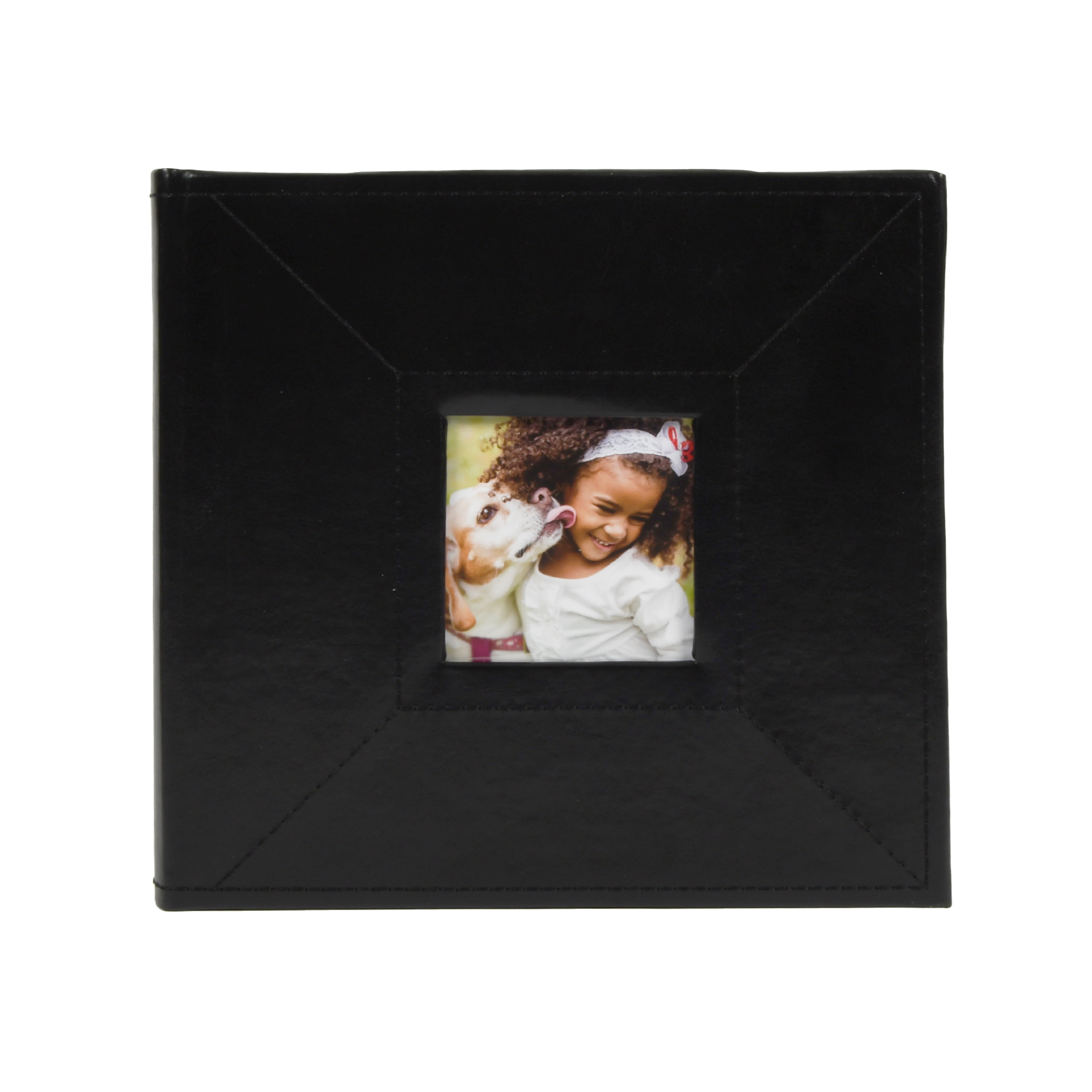 New View Gifts Faux Leather Black Photo Album with Window Frame Cover, Holds 120 - 4"x6" Photos