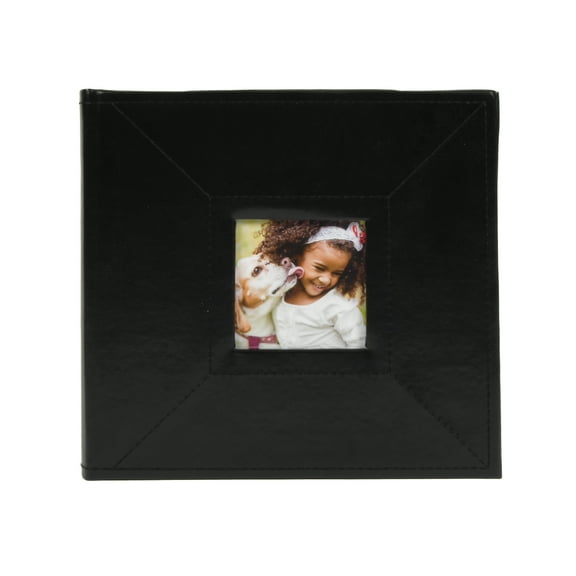 New View Gifts Faux Leather Black Photo Album with Window Frame Cover, Holds 120 4"x6" Photographs