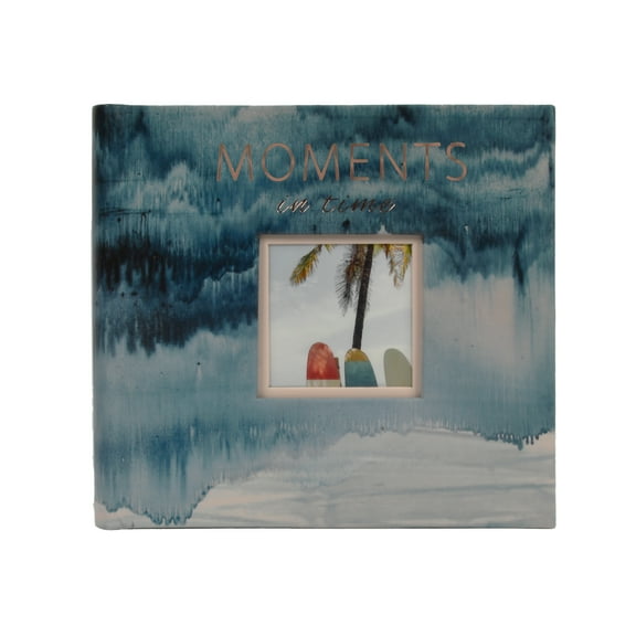 New View Gifts "Moments in Time" Blue Watercolor Photo Album with Rose Gold Accents and Frame Front for Picture, 160 Page Count
