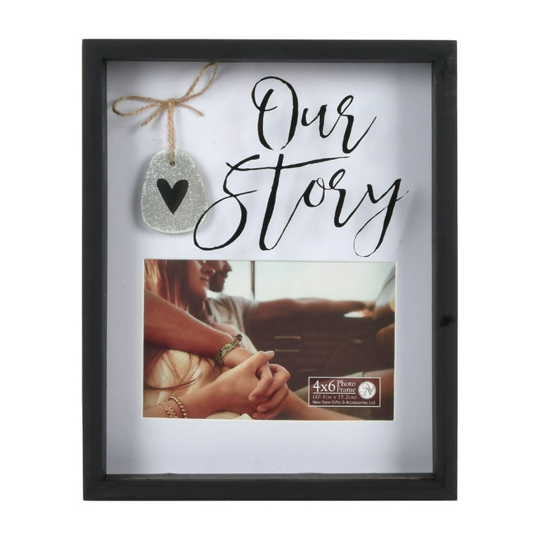 New View Gifts Our Story 4x6 Wall-Hanging Picture Frame with Resin Heart Accent, Black Finish