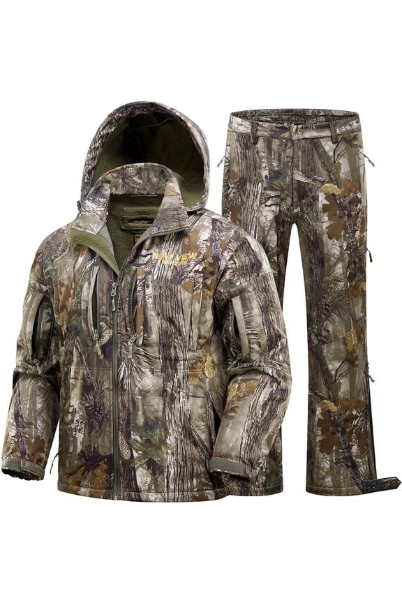 Quiet Hunting Clothes for Men, Camo Hunting Jacket and Pants, Water Resistant and Insulated