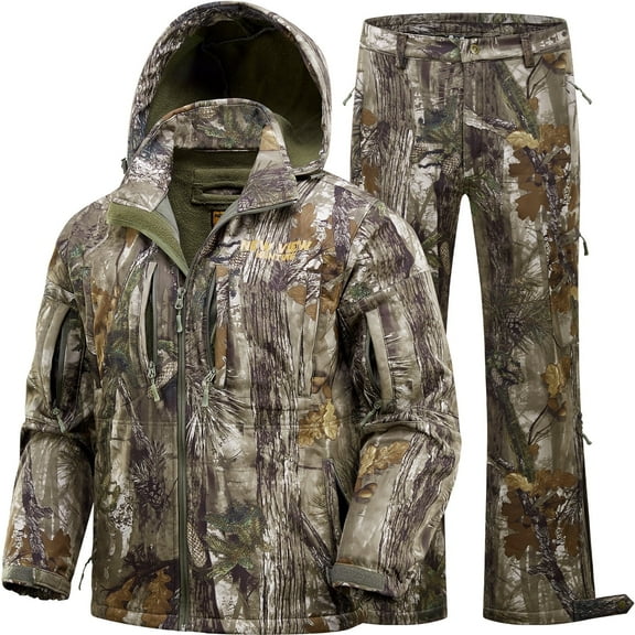 New View Quiet Hunting Clothes for Men, Camo Hunting Jacket and Pants, Water Resistant and Insulated