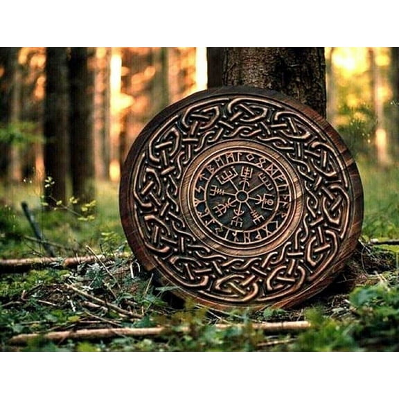 New Viking Shield Norse 24" Medieval Wooden Carving Round Celtic Ornament Battle