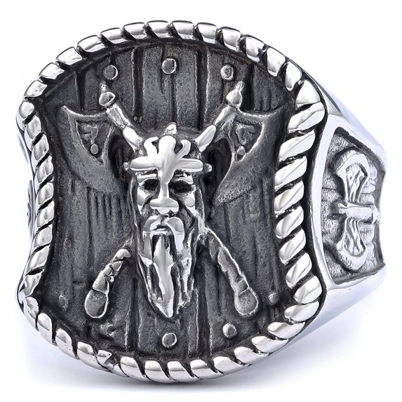 New Vikings 14K White Gold Warrior Rings for Men Women Vintage Gothic Biker Fashion Nordic Double Axe Ring Amulet Jewelry Gifts