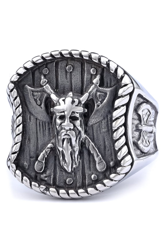 New Vikings 14K White Gold Warrior Rings for Men Women Vintage Gothic Biker Fashion Nordic Double Axe Ring Amulet Jewelry Gifts