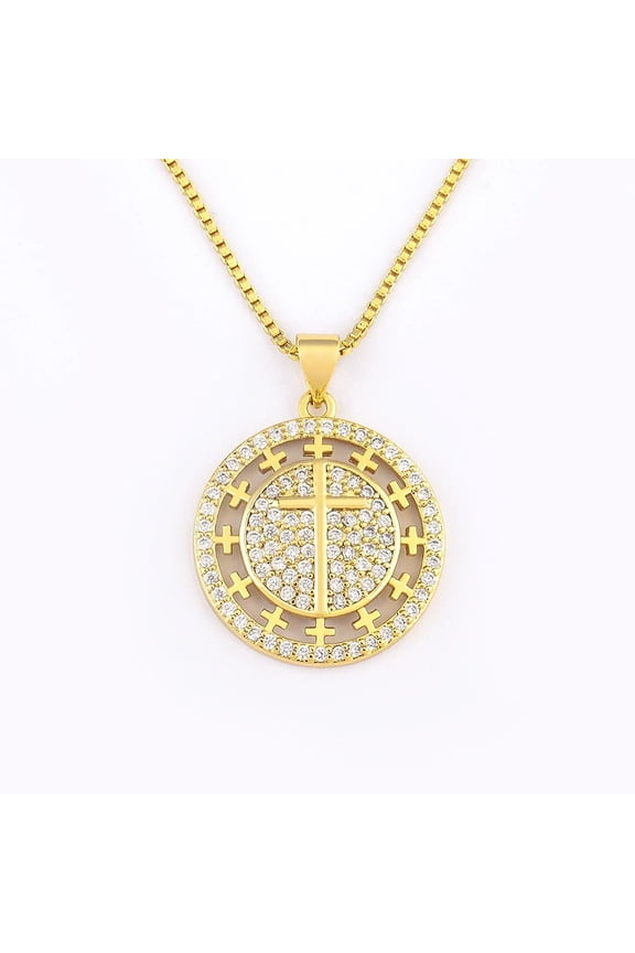 New Vintage Hot Selling Classic Religious Cross Pendant Chain Necklace Zircon 14K Yellow Gold Goth Jewelry Gift Accessories