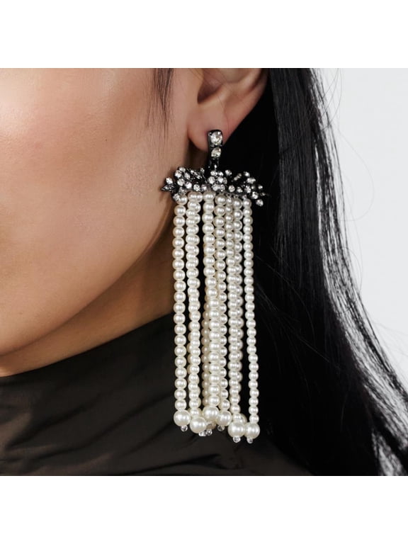 New Vintage Long Imitation Pearls Tassels Dangle Earrings for Women Fashion Jewelry Pendientes Gifts