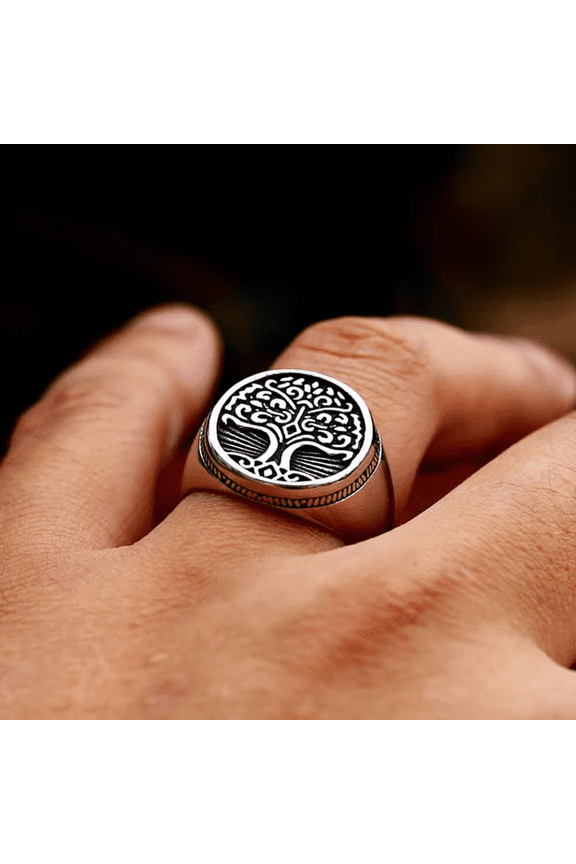 New Vintage Men's Viking Tree Of Life Rings 14K White Gold Fashion Nordic Amulet Ring Simple Party Jewelry Gifts
