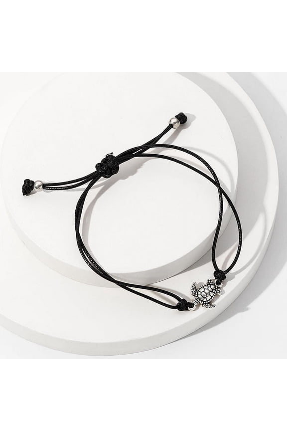 New Vintage Minimalist Hemp Rope Sea Turtle Bracelet - Handcrafted Antique Silver Turtle Beach Anklet