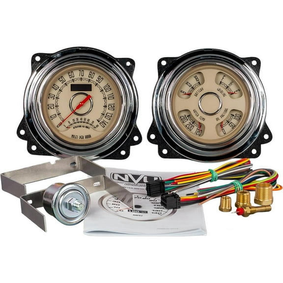 New Vintage USA 47373-02 Woodward 2 Gauge Kit Beige 47-53 Chevy