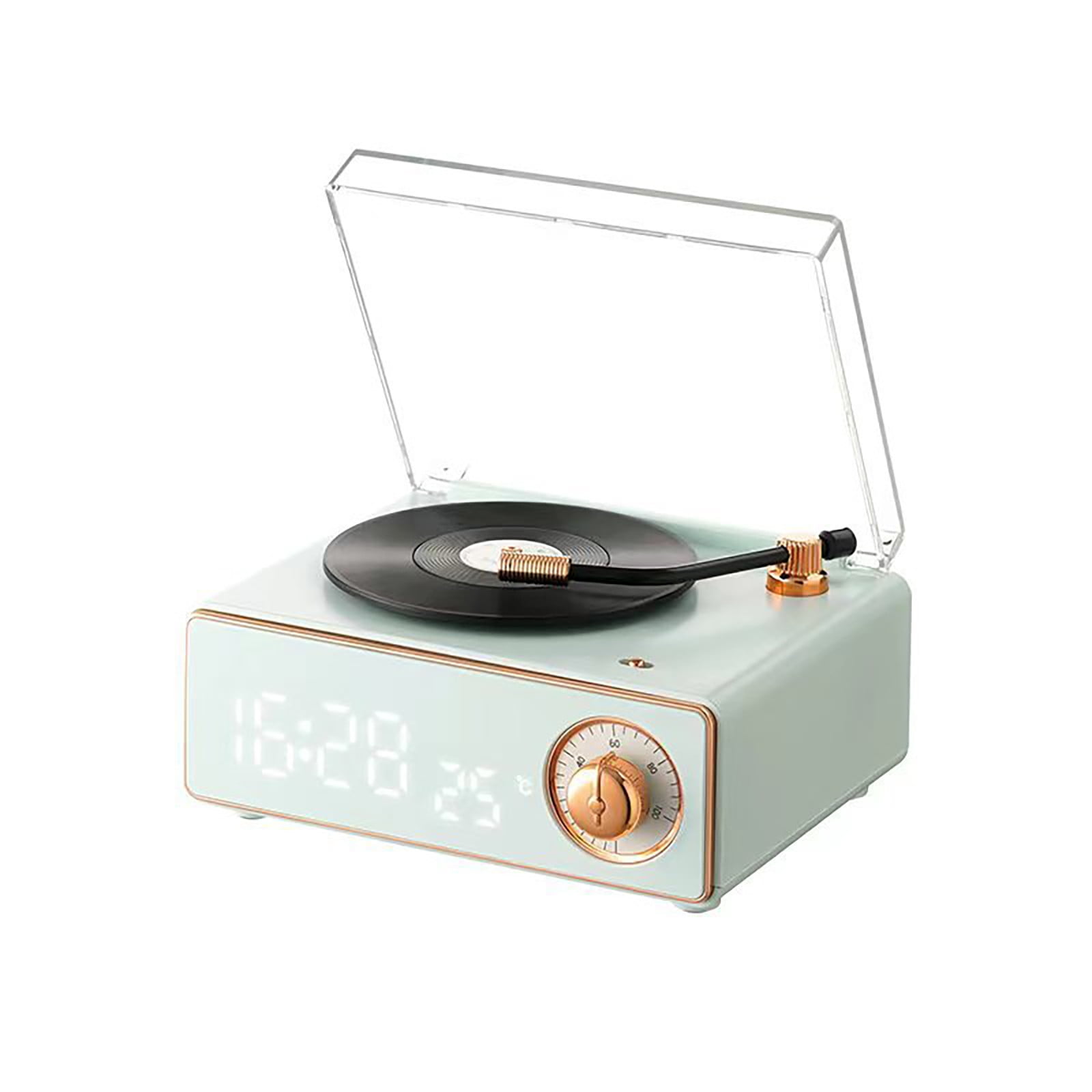 New Vintage Vinyl Bluetooth Speaker Phonograph Wireless Audio Player with Alarm Clock Retro Mini Portable Music Player for Travel Outdoor Home Use Gift Idea