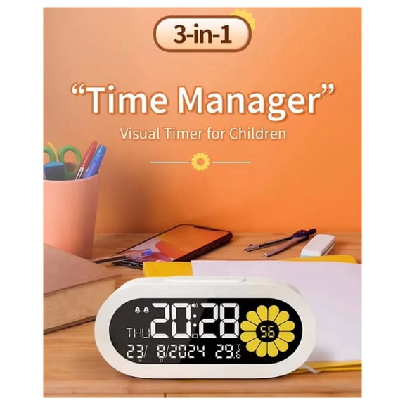 New Visual Timer Multi-Function Digital Alarm Clock LCD Screen Dual Alarm 12/24 Hour Format Alarm Clock for Kids