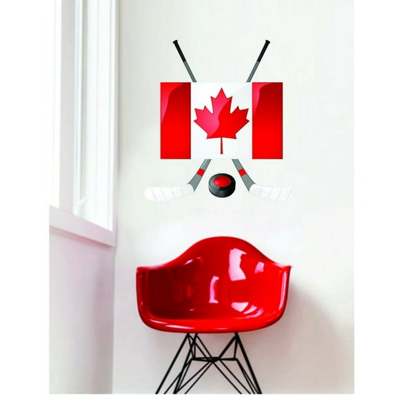 New Wall Ideas Canadian Canada Flag Hockey Sticks & Puck 16x24"