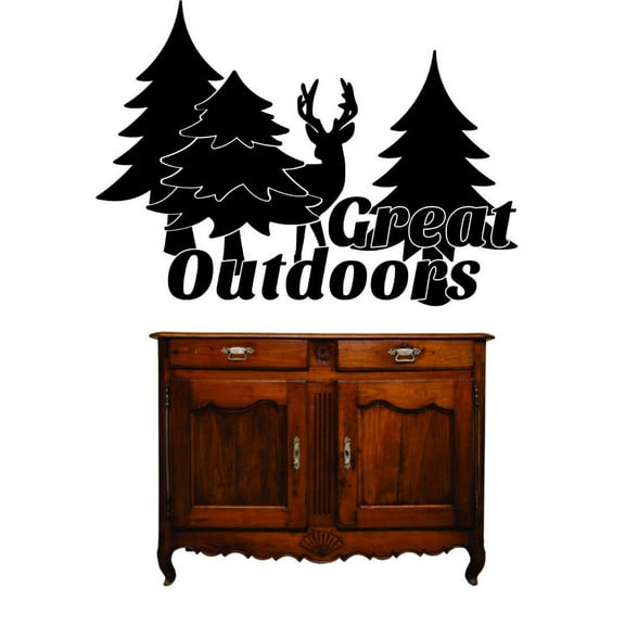 Custom Wall Decal Sticker : Great Outdoors Quote Getaway Lake House Vacation Tree Deer 16x24"