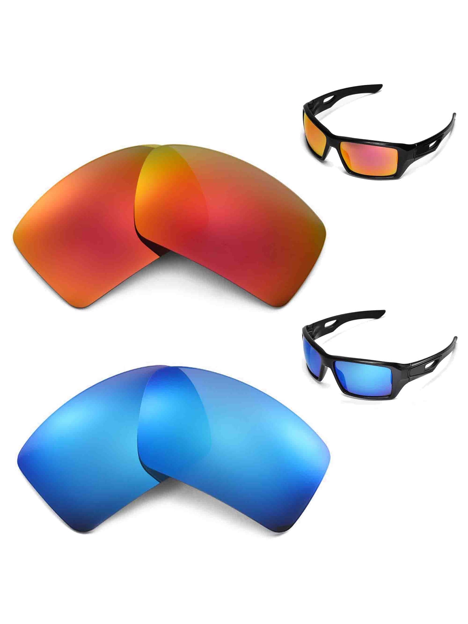 New Walleva Polarized Ice Blue + Fire Red Replacement Lenses For Oakley
