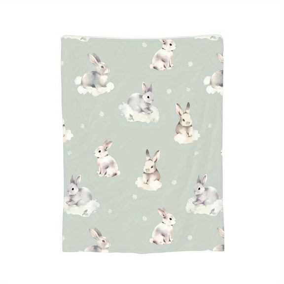 New Warm and Comfortable Flannel Throw Blanket Nap Mat with High Definition Digital Bunny Animal Print. Suitable for Sofa Recliner Bed Sheets Outdoor Air Conditioning Cover Holiday Gift