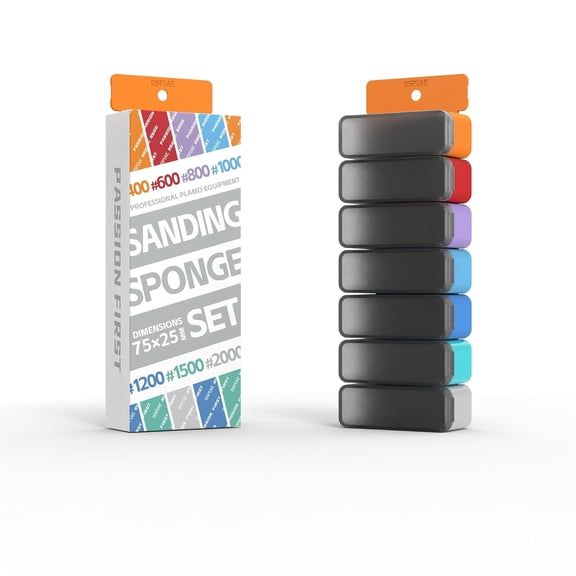 New Washable Sponge Sandpaper Set with Storage Box, 42 Pieces, 400-2000 Grit, 75x25mm, 3mm-10mm Thick