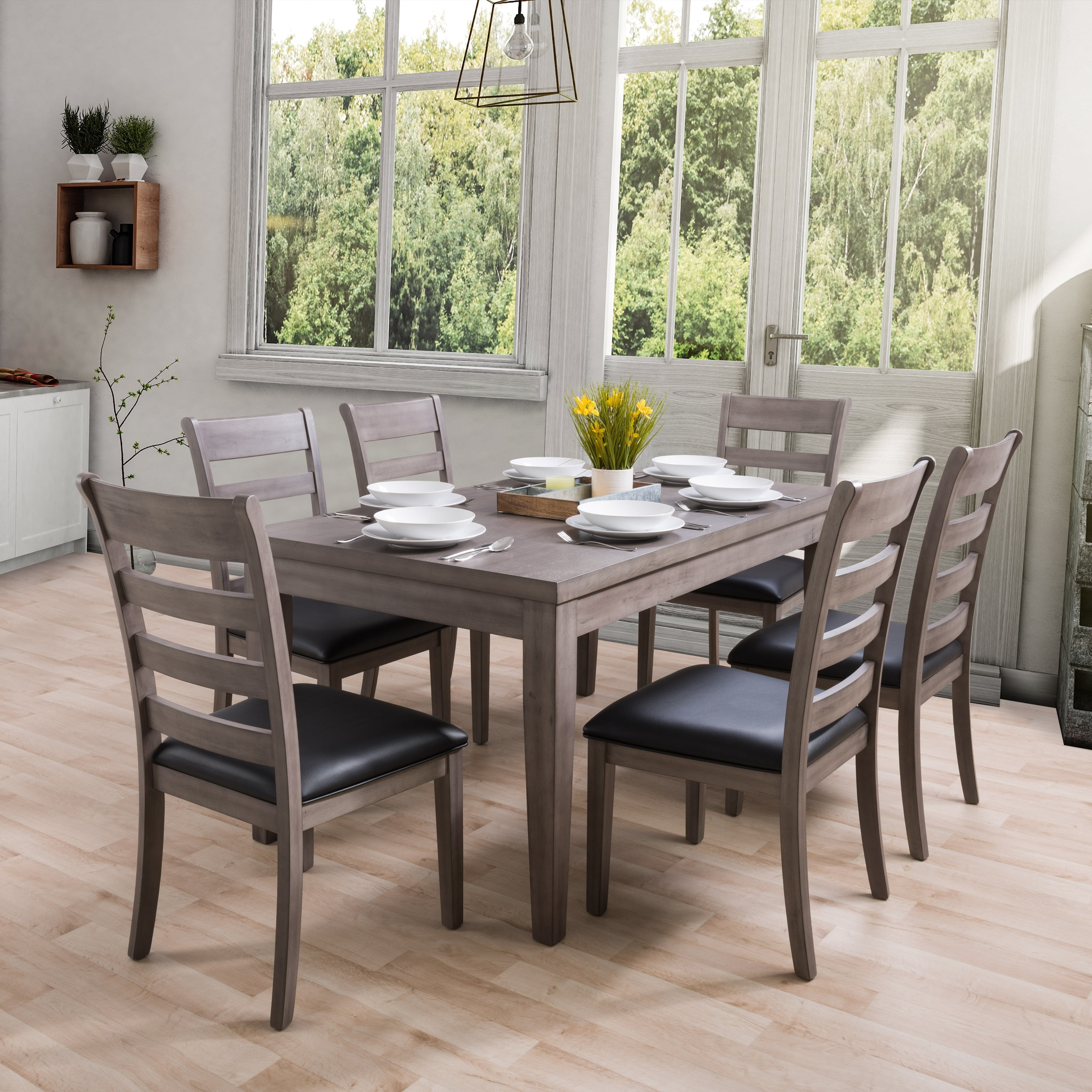 Classic Washed Gray Rectangular Wood Dining Table - Seats 6