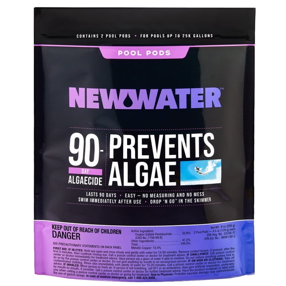 New Water 90-Day Algaecide Pods for Algae Prevention in Swimming Pools with Dry Concentrated Formula, 2-Pack