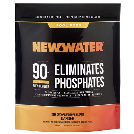 New Water 90-Day Phosphate Remover Pods for Swimming Pools, Dry Concentrated Formula, 3 pack