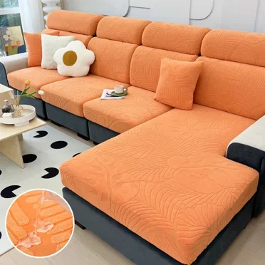New Waterproof Sofa Seat Covers Plain Elastic Sofa Cover Delicate Jacquard Sofa Cushion Cover Living Room Protector Pets Home (Orange,Back cushion(S) 1pc)