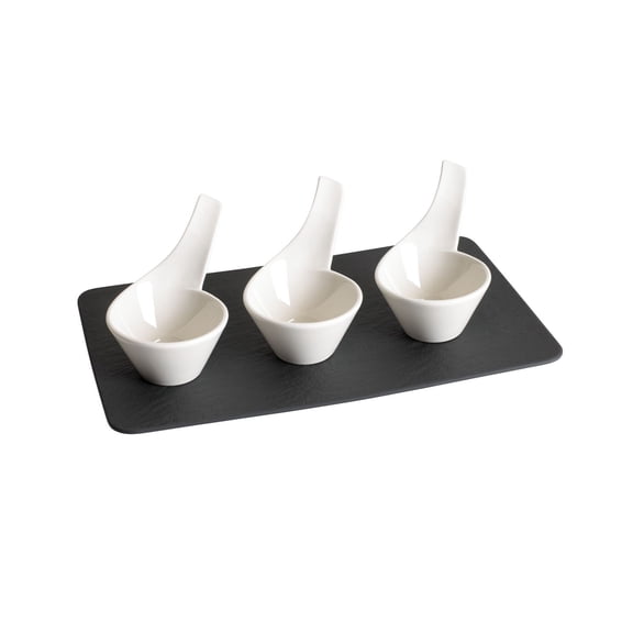 New Wave Dip Bowl Set, 4-Piece Modern Serving Dish with Handled Bowls
