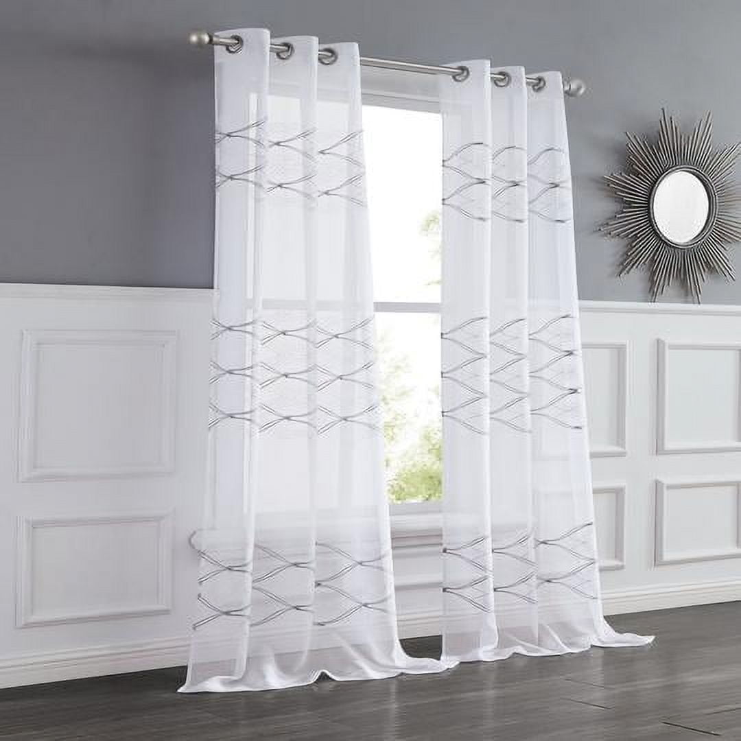 New Wave Linen Look Wave Design Striped 76" x 84" Window Panel Pair in White and Silver