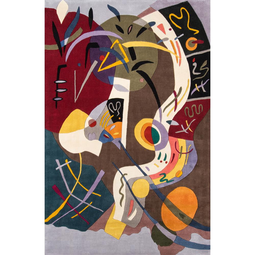 Abstract Expressionist Hand-Tufted Wool Area Rug in Multi-Color, 3'6" x 5'6"