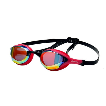 New Wave Swim Goggles {Bubble Dreams = Revo Lens in Pink Frame} Anti Fog Lenses, Silicone In-Socket Eye Cups, Four Interchangeable Nose Bridges and Adjustable Strap for Water-Tight Seal for Triathlon