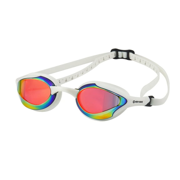 New Wave Swim Goggles (Molten Pearl = Revo Lens in White Frame) Anti Fog Lenses, Silicone In-Socket Eye Cups, Four Interchangeable Nose Bridges and Adjustable Strap for Water-Tight Seal for Triathlon