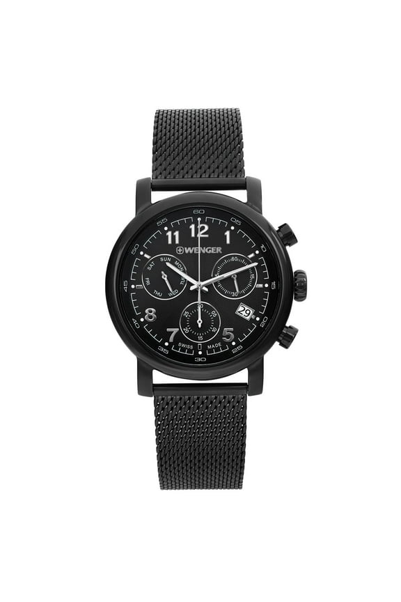 New Wenger Urban Classic Steel Black Dial Mens Quartz Watch 01.1043.108