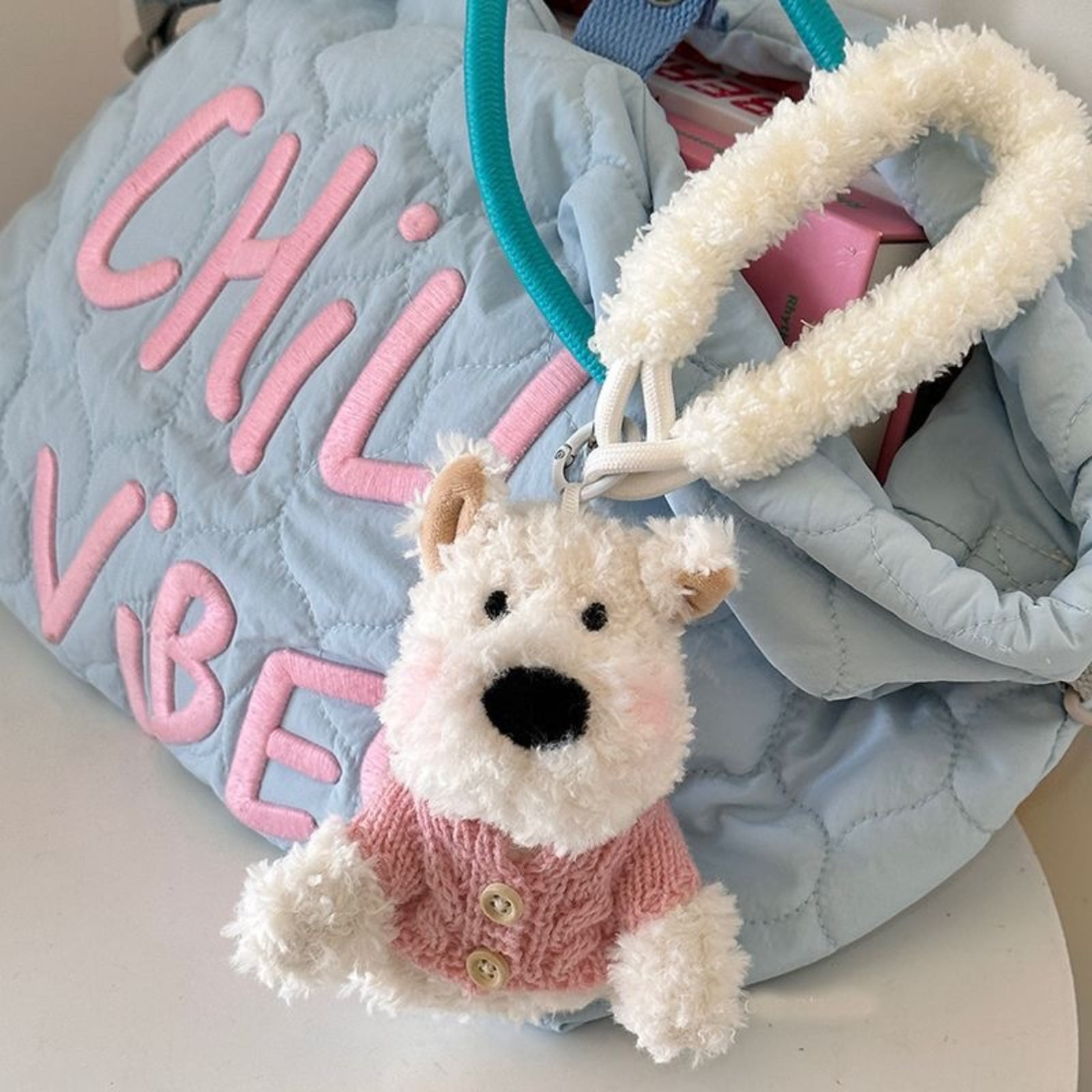 New West Highland Terrier Plush Keychain Cute Bag Charm for Girls Fluffy Car Pendant