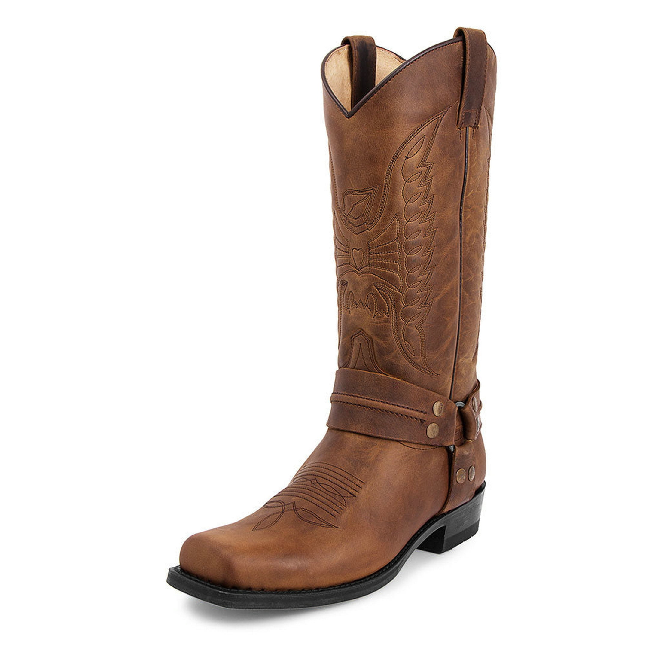 New Western Cowboy Boots Black Brown Faux Leather Retro Knight Men ...