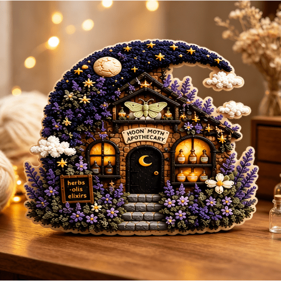 New Whimsical Village 3D Fabric Poke Art Kit All-Inclusive Set, Easy No-Threading DIY Hobby for Seniors and Teens to Create Tiny Worlds (Moon Apothecary)