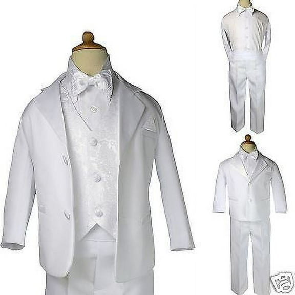 New White Baby 5pc Set Formal Christening Wedding Party Boy Suit Tuxedo sz S-4T