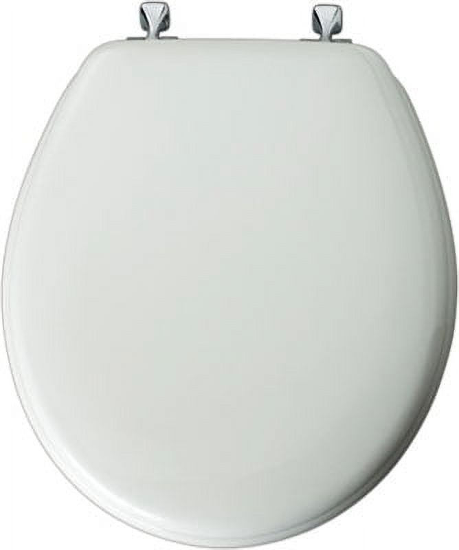 New White Round Molded Wood Toilet Seat With Chrome Hinge & Sta Tite