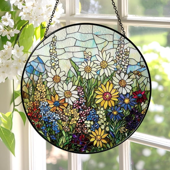 New Wildflower Stained Glass Suncatcher, Wildflower Window Hanging Decor, Florist Gift, Gift for Flower Lover, Mother's Day Gift for Mom Grandma