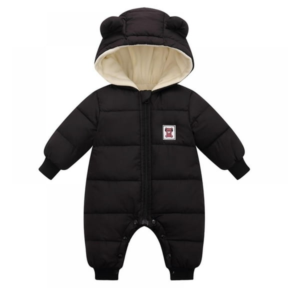 New Winter Baby Boys Girls Snowsuit Romper Bear Ears Hooded Outwear Zipper Closure One Piece Toddler Fleece Lined Jumpsuit,Adjustable Button style,3-18M