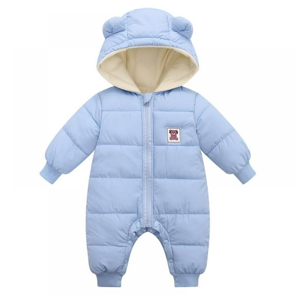 New Winter Baby Boys Girls Snowsuit Romper Bear Ears Hooded Outwear Zipper Closure One Piece Toddler Fleece Lined Jumpsuit,Adjustable Button style,3-18M