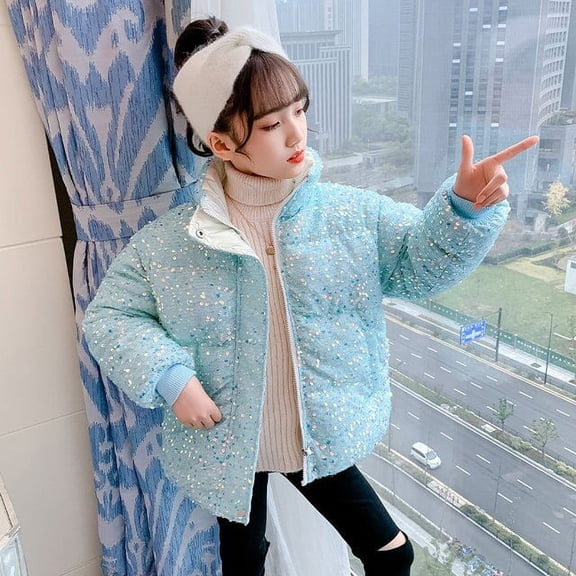 New Winter Children's Colored Shiny Sequin Jacket Coat For Teens Girl Clothing Kids Warm Thicken Fashion Outwear With Paillettes