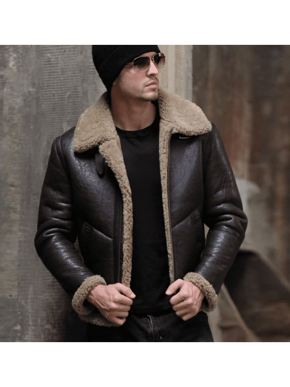 New Winter Fashion Coat for Man Genuine Leather Jacket Natural Real Sheepskin Shearling Outerwear Thick Wool Liner Brown Vintage Plus Oversize 5XL 6XL XXXXXXL,4XL,Brown