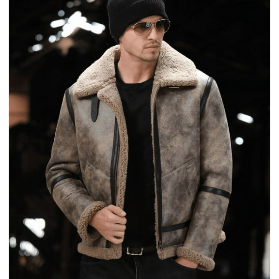 New Winter Fashion Coat for Man Genuine Leather Jacket Natural Real Sheepskin Shearling Outerwear Thick Wool Liner Brown Vintage Plus Oversize 5XL 6XL XXXXXXL,M,Beige