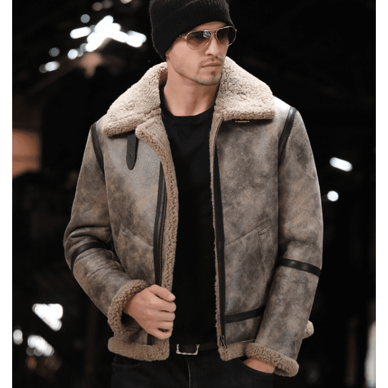 New Winter Fashion Coat for Man Genuine Leather Jacket Natural Real Sheepskin Shearling Outerwear Thick Wool Liner Brown Vintage Plus Oversize 5XL 6XL XXXXXXL 4XL Beige Walmart