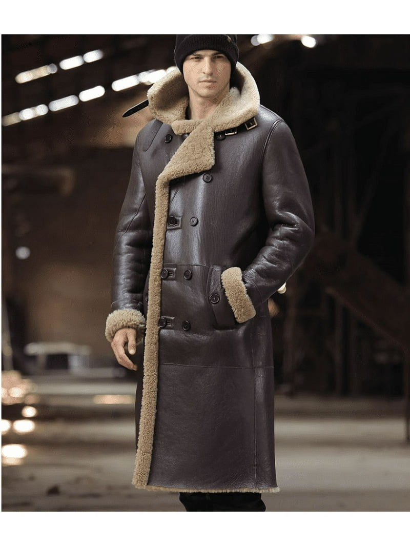 Brown Leather Shearling Long Brown Shearling Coat Shearling Wrap
