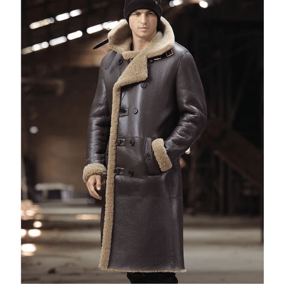 New Winter Fashion Men's Long Maxi Coat Genuine Sheepskin Leather Shearling Jacket for Male Thick Warm Wool Lining Black Brown Plus Oversize XXXXXXL 5XL 6XL,Brown,2XL