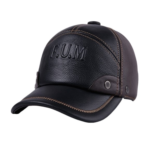 New Winter Genuine Leather Patchwork Baseball Caps For Men Warm Cowhide Golf Peaked Dome Hats Male Letters Adjustable ,Soft Touch
