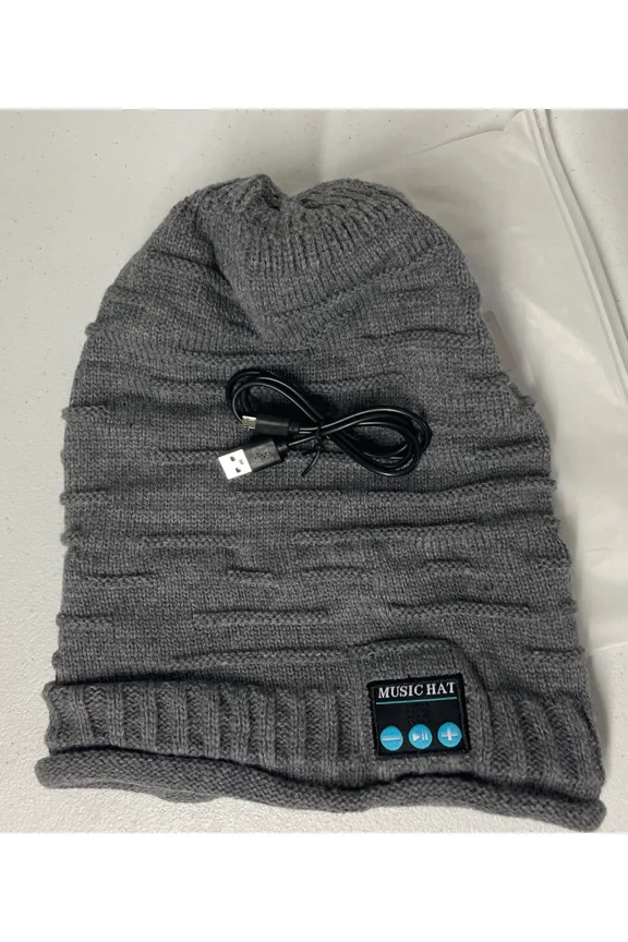 New Wireless Bluetooth Beanie Knit Hat Gray Speaker Mic Headphone Unisex Adult