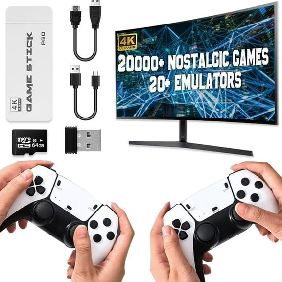 New Wireless Gaming Stick,Plug & Play Video Game Stick with 64G Games,4K, HDMI Output, 23 Emulators with Dual 2.4G Wireless Controllers (64G)
