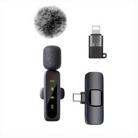 New Wireless Lavalier Microphone - 1-to-1 & 1-to-2 Connection - Compatible with iPhone iPad MacBook Type-C Android & Laptops - Ideal for Live Streaming Short Video Recording