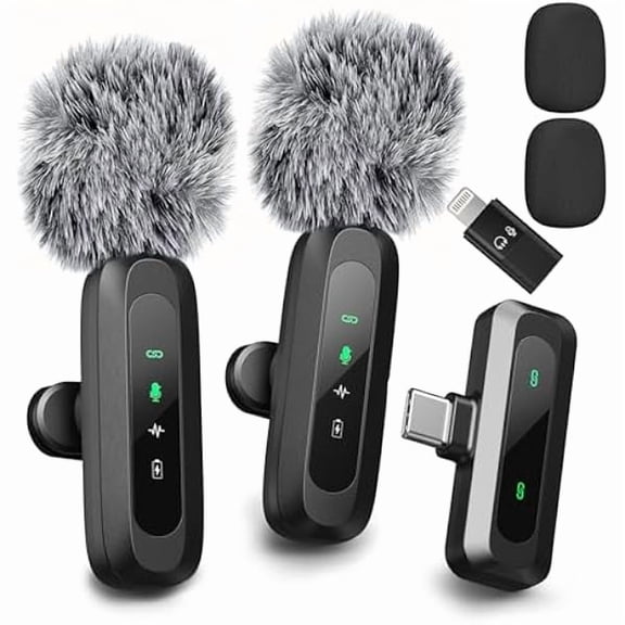 New Wireless Lavalier Microphone for iPhone, iPad, USB-C, 2 PCS Tiny Lapel Mic with Adapter, Bluetooth TikTok, Social Media Microphones for Vlogging, Recording Filming Blogger